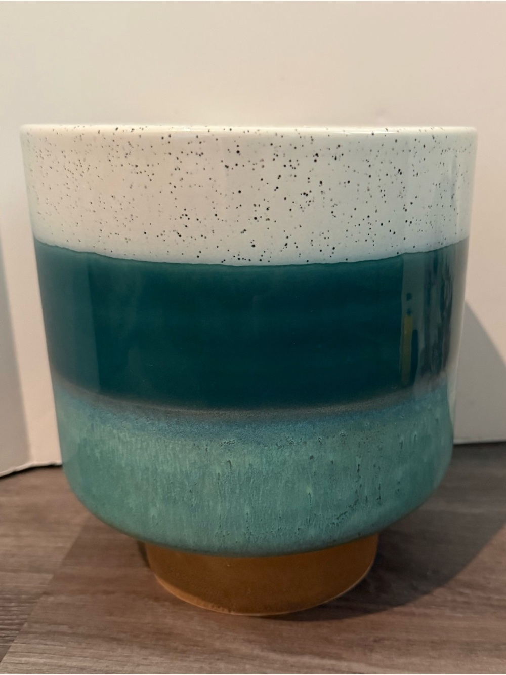 Ceramic Planter in Teal and White